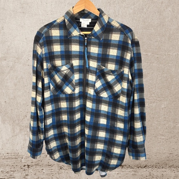 Tru Luxe Jeans Blue and Cream Plaid Jacket - Picture 1 of 3